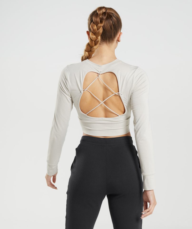 Women's Gymshark Pause Open Back Long Sleeve Cropped Tops Light Grey | CA 7685ND